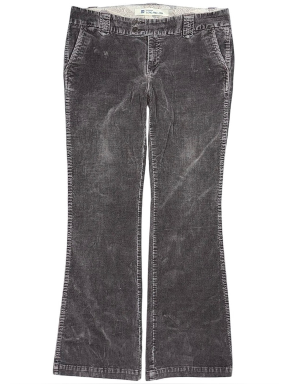 Vintage Y2K Gap Long and Lean Corduroy Flare Pants Brown Flap Pocket Womens 14